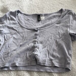 Divided Lavender Button-Up Crop Top